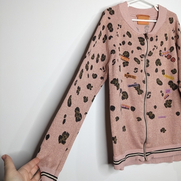 Scotch N Soda pink metallic gold leopard print zip up sweater jacket 12 - Picture 2 of 7